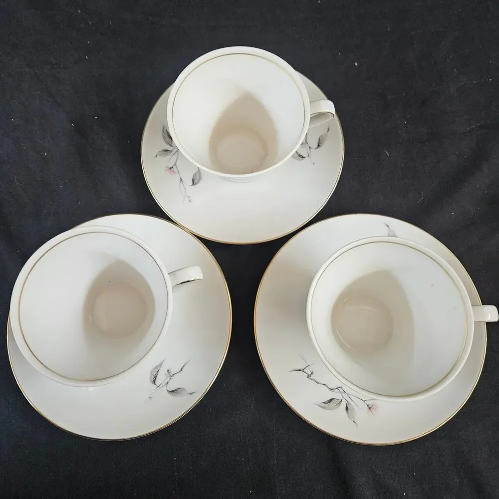 Schumann Arzburg Bavaria Tea Cup and Saucer Set of 3 Pink Flowers Gray‎ Branches